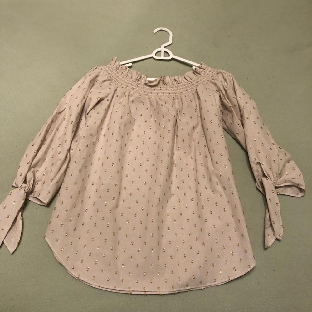 Michael Kors Off Shoulder Blouse With Gold Flake Like  Designs